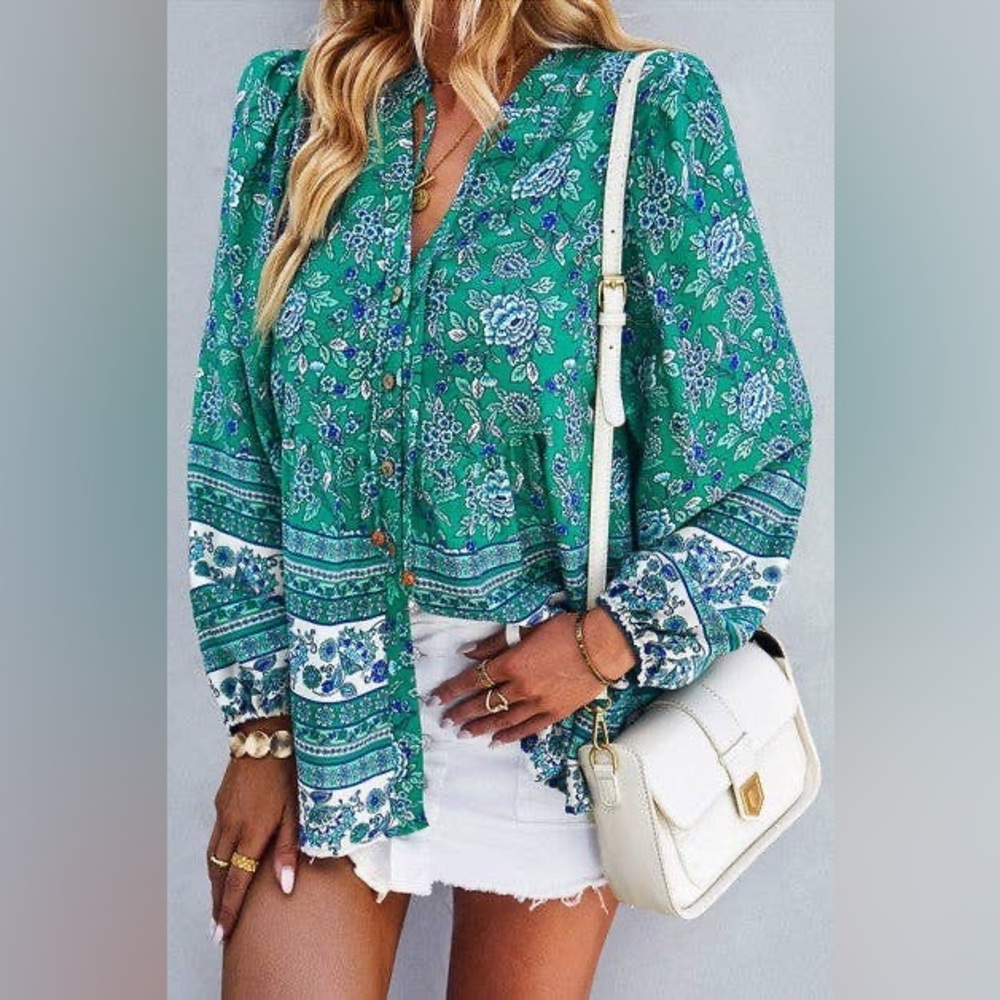 Floral Green Blouse
